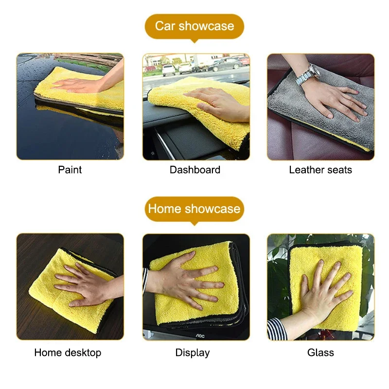 Microfiber Car Washing Towel 400GSM Double-Sided Coral Velvet High Water Absorption Car Wash Drying Cloth