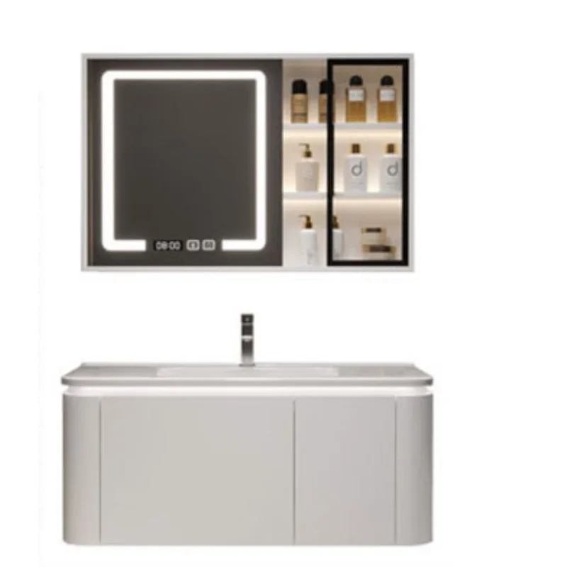 Light luxury solid wood ceramic integrated basin smart bathroom cabinet combination washbasin toilet washstand