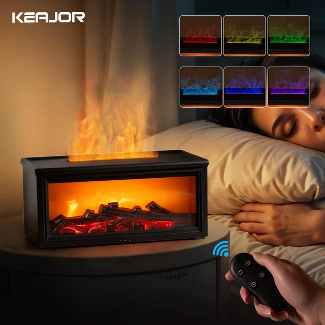 เครื่องเพิ่มความชื้นในอากาศ กลิ่นหอม รูปทรงเตาผิง พร้อมฟังก์ชั่นกระจายกลิ่นน้ำมันหอมระเหย แบบตั้งโต๊ะ เชื่อมต่อ USB สร้างละอองเย็นด้วยระบบอัลตราโซนิก พร้อมรีโมทคอนโทรล 1