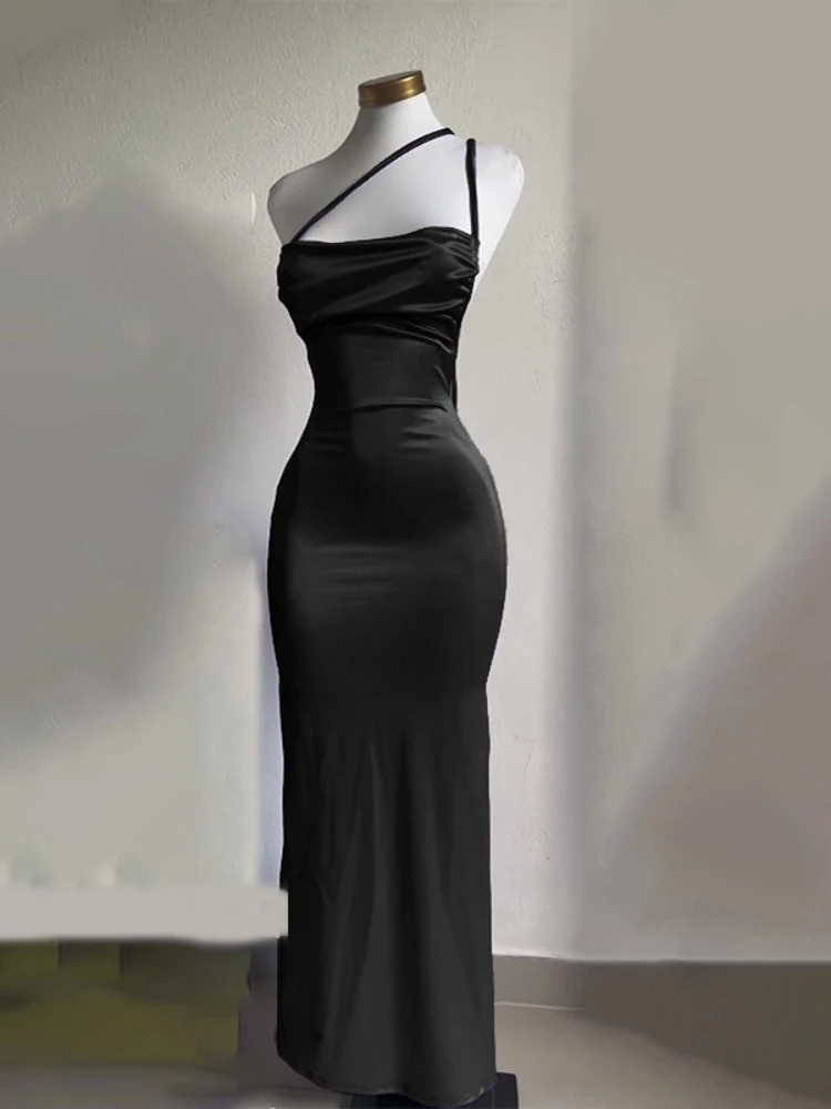 Fashion New Elegant Ladies Halter Sleeveless Dress Back Strap Women 's Sexy Split Dress Evening Dress