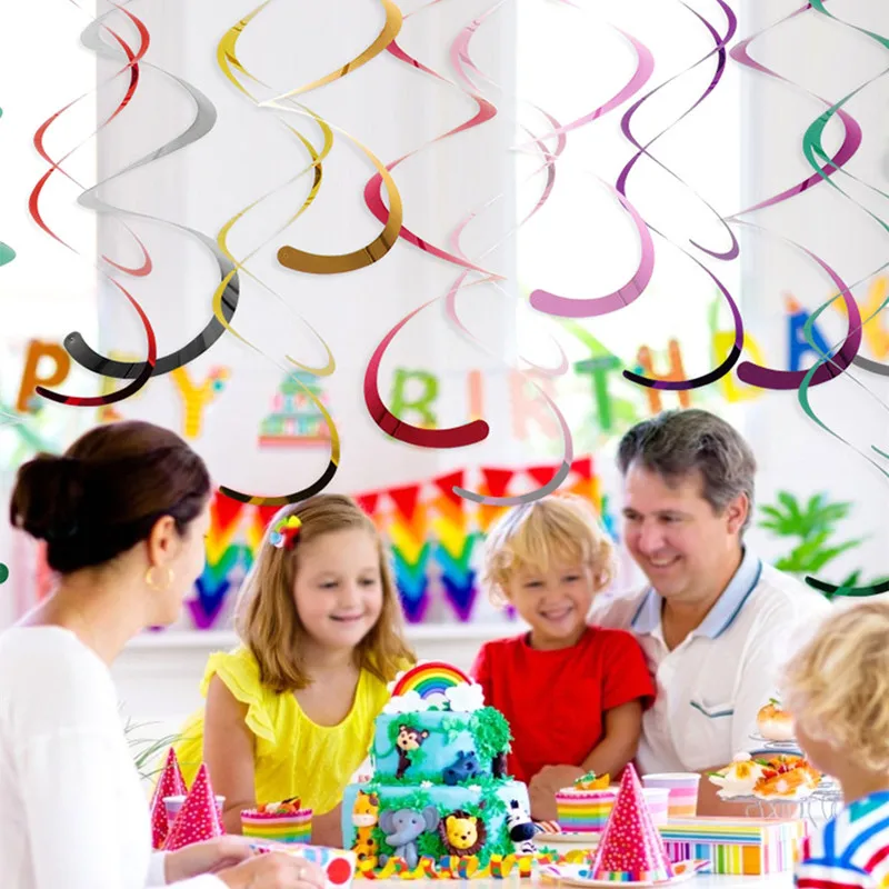 6pc/Pack Double Spiral Ornament Colored Ribbon Ceiling Hanging Streamers For Wedding Birthday Party Decor Home Decoration