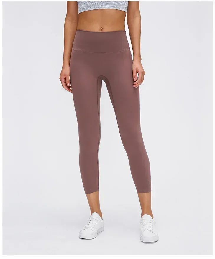 

Lulu Women Yoga Leggings High Waist Fitness Sport Pants Jogging Gym Tights Breathable Calf-length 21"Trousers Womens Sportswear