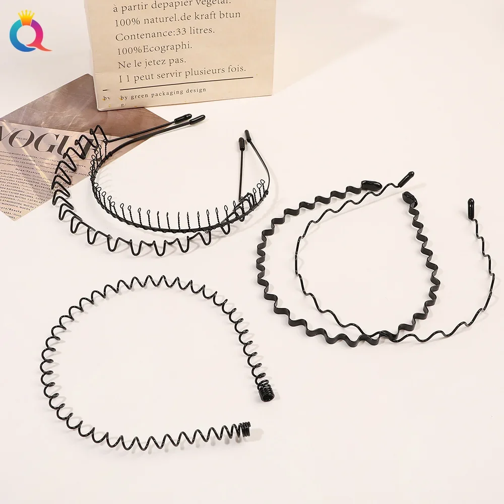 Fashion Metal Hair Band for Men Women Unisex Black Wavy Hair