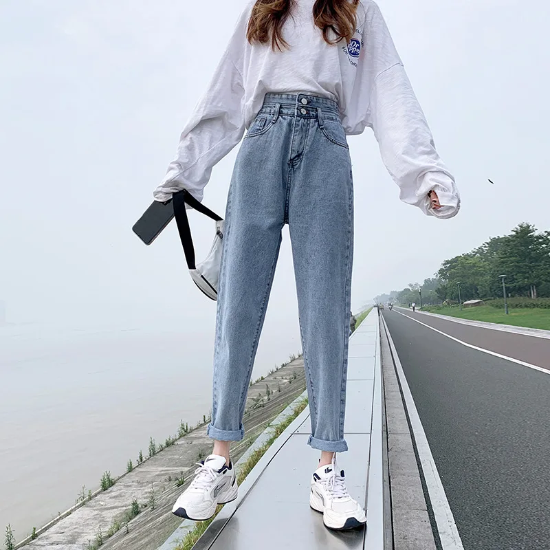 Sutimine Jeans Women Fashion High Waist 2 Buttons Jeans for Girls  Denim Pants Streetwear Fashionable Straight Boyfriend Jeans