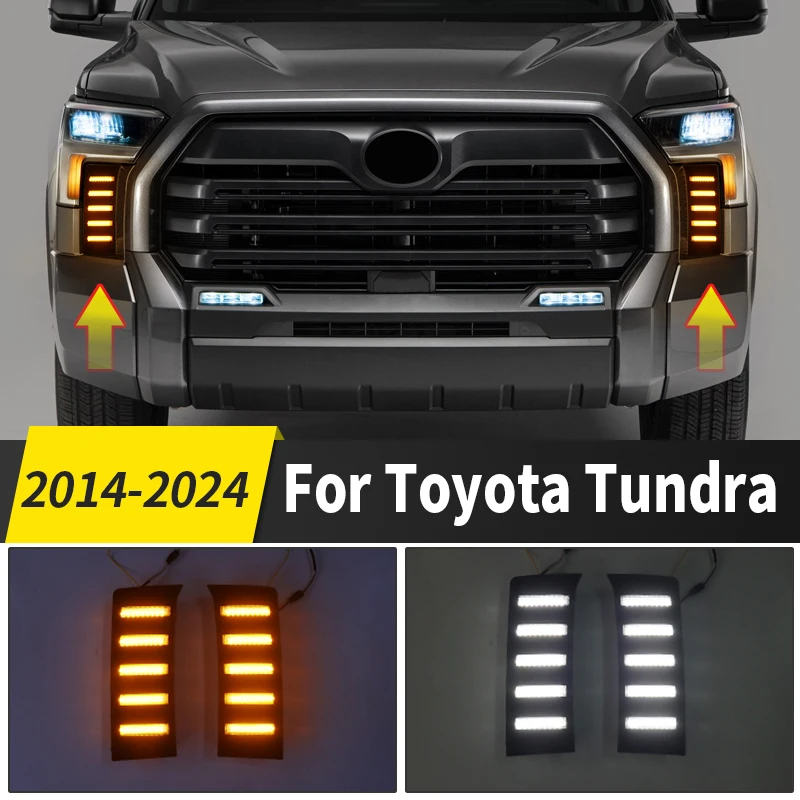 

For 2014-2024 Toyota Tundra Daytime Driving Lamp Led Dynamic Turn Signal Fog Light Modification Accessories 2020 2021 2022 2023