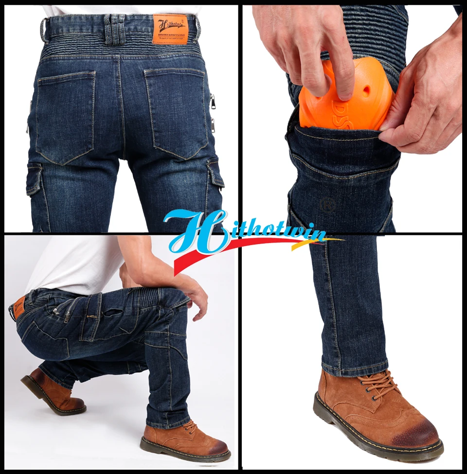 남성용 오토바이 청바지 보호용 오토바이 바지 지퍼 블루 라이딩 팬츠 사계절 모토크로스 기어 Hi07