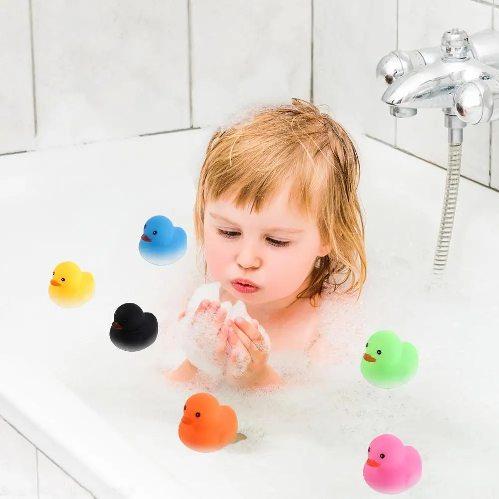 3PCS Yellow Duck Floating Duck Squeeze Sound Toy Floating with Squeeze Sound Yellow Duck Baby Bath Toys Soft Rubber 5