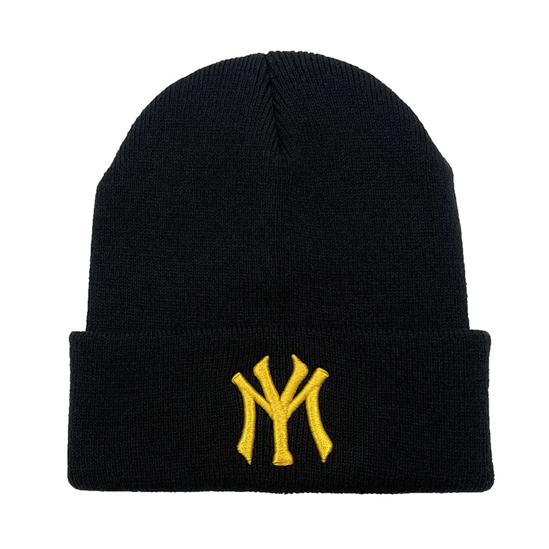 Embroidered Beanie Hats for Men Women Winter Warm Stretchable Quackity Knit Cuffed Beanie Hat Plain Kitted Hat 2