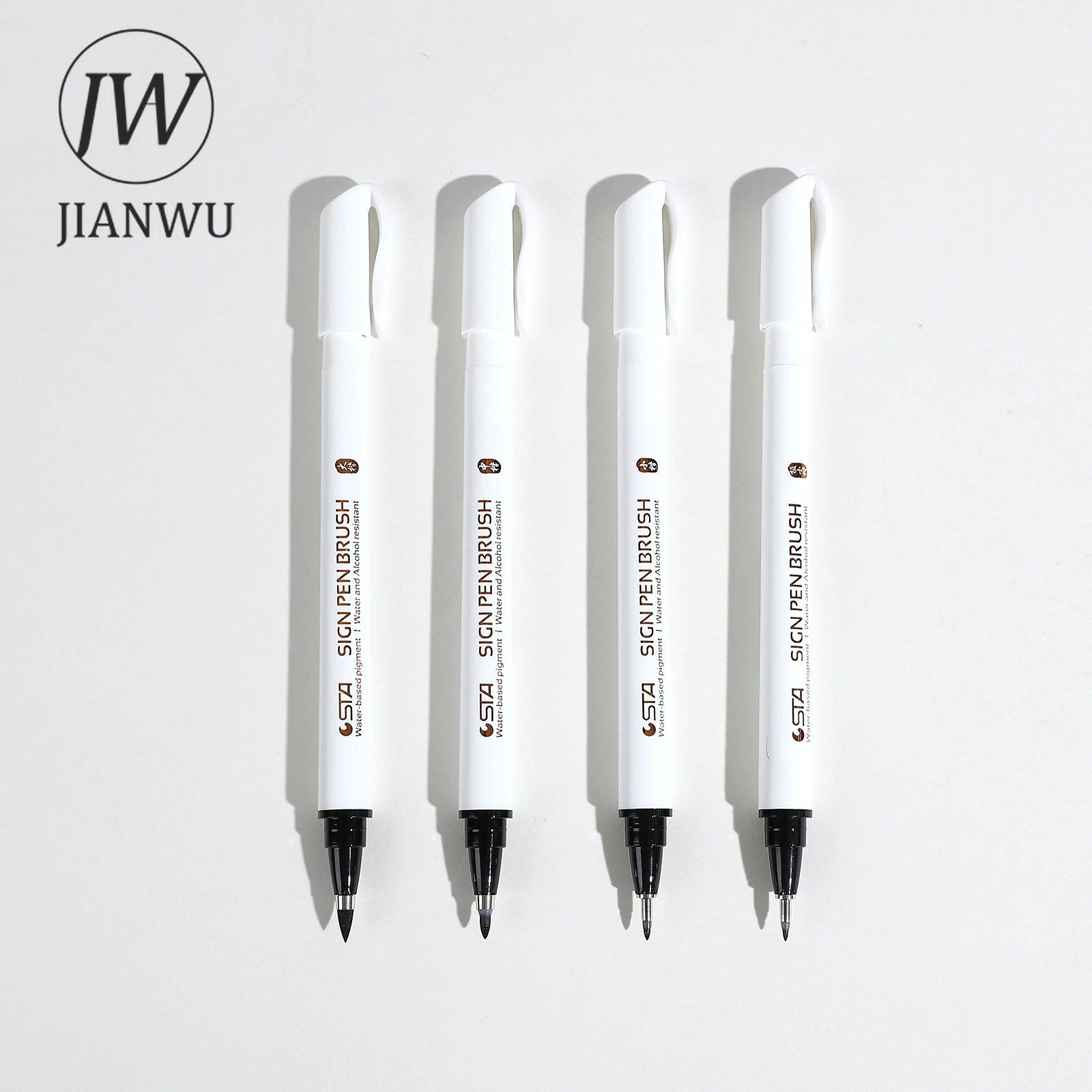 JIANWU 소프트 팁 뷰티 펜, 블랙 시그니처 펜, 페인팅 마커 펜, 크리에이티브 DIY 저널, 학생용품, 문구, 세트당 4 개