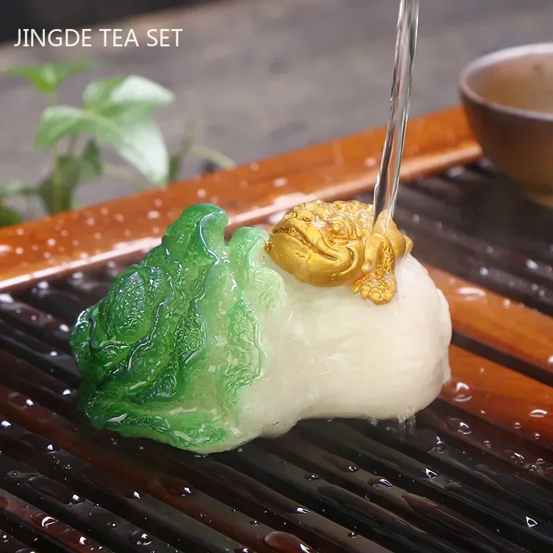 Creative Color-changing Tea Pet Resin Lucky Small Cabbage Tea Play Ornaments Chinese Tea Tray Decoration Tea Set Accessories