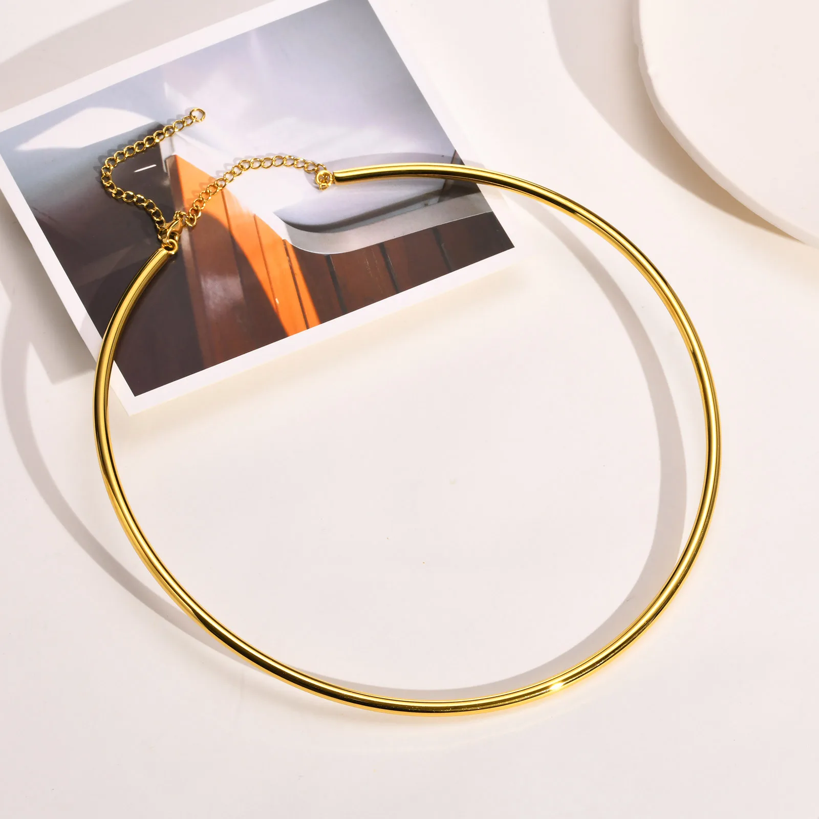 Vnox Minimalist Women Torques Gift Jewelry, Gold Color Stainless Steel 4MM Wide Chain Choker Necklace