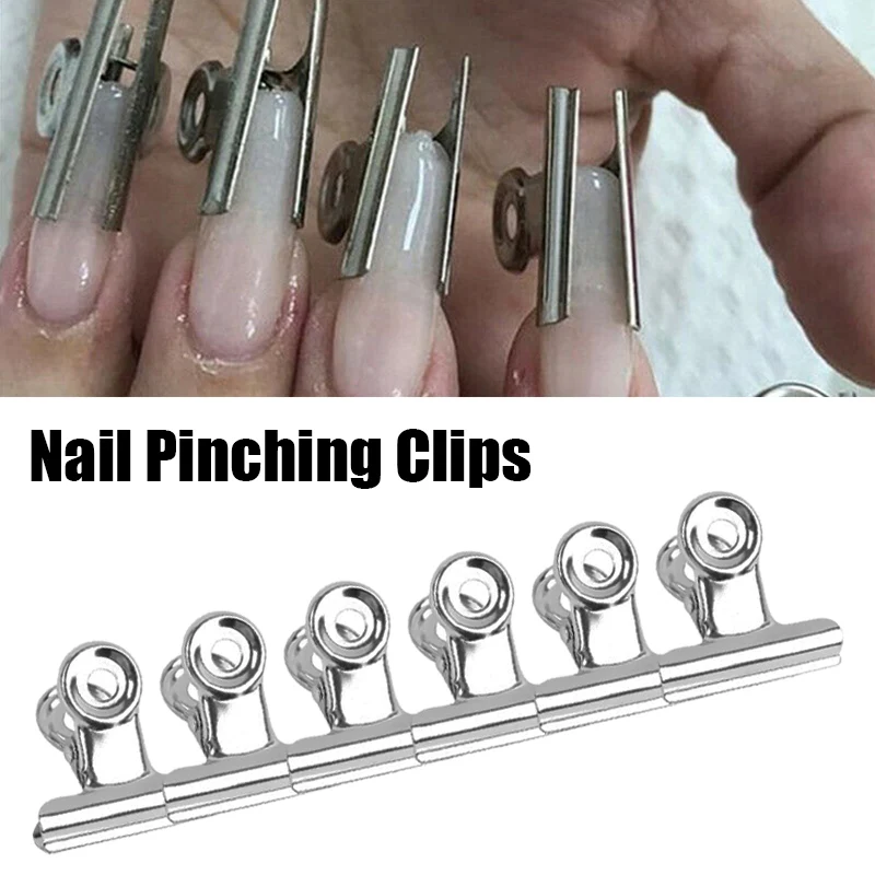 

6/12pcs Silver C Curve Nail Clips Stainless Steel Acrylic Gel Nail Art Tips Extension Pinching Clips French Manicure Tools