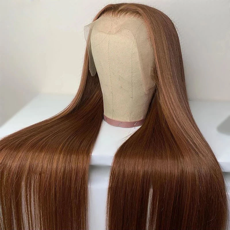 

Soft Brown Preplucked 180%Density 26Inch Silky Straight Long Natural Hairline Glueless Lace Front Wig For Women Babyhair