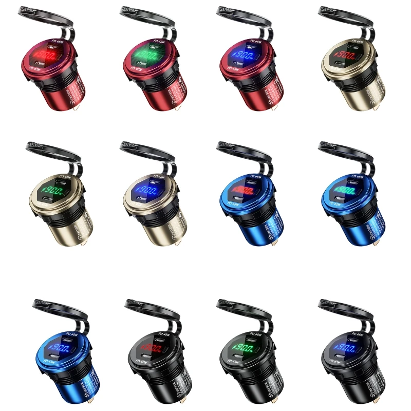 Metal 45w Pd Type C Dual Usb C Fast Car Charger Socket 12v/24v Car Power Outlet Mobile Phone