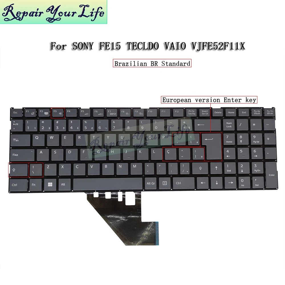 Teclado Latino Pt-br Brasil Apropriado para Vaio Fe15 Fe52f11x Vjfe51f11x Vjfe53f11x Mb3424007 Pride-k4043 K4042 K3828 Mb3424001 K3675