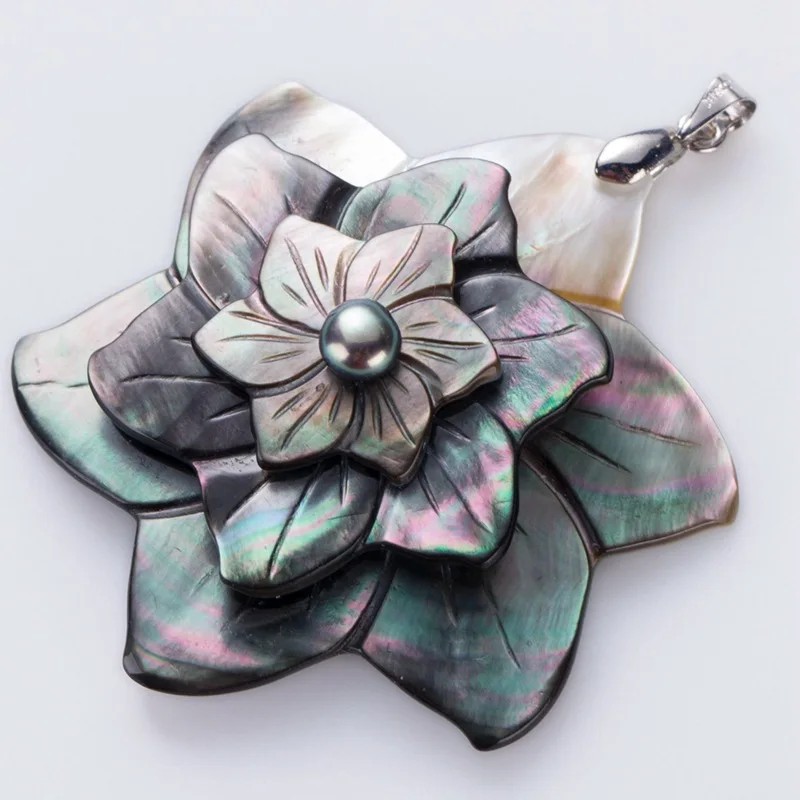 

Luxury Nature Black Mop Tahiti Seashell Polished Charm Flower Necklace Pendant Mother of Pearl Handmade DIY Wonam Jewelry Gift