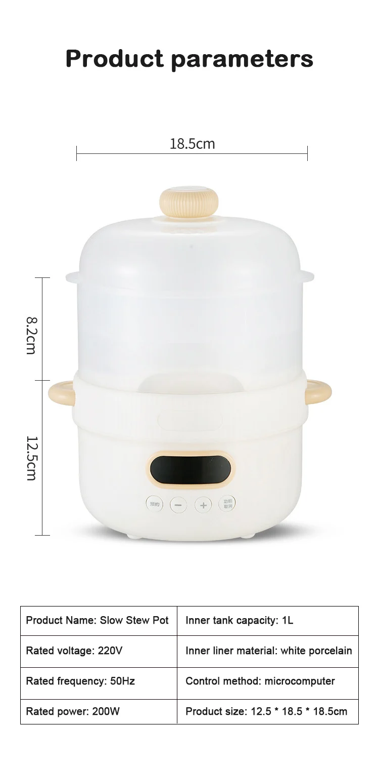 DMWD 1L Electric Slow Cooker Warer Stew Baby Porridge Ceramic Cooking Pot Soup BirdsNest Food Eggs Steamer Breakfast Machine