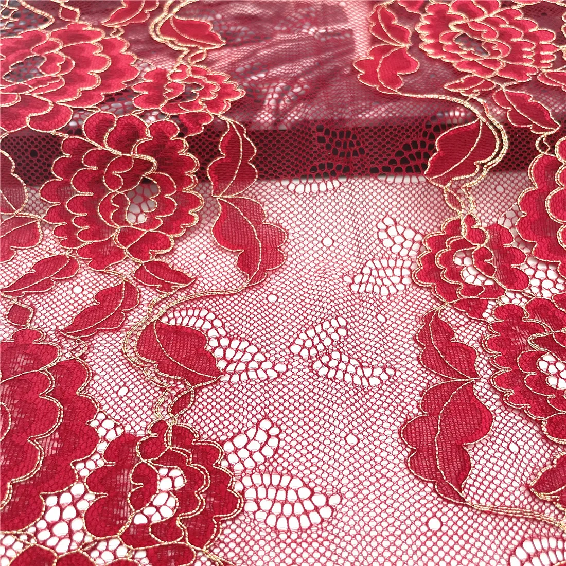 3y/lot Width 23cm Red With Golden Elastic Stretch Lace Trim 4