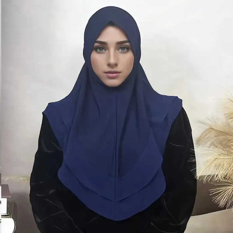 Muslim Headwear Hijab Headscarf Women 2 Layer Short Lace