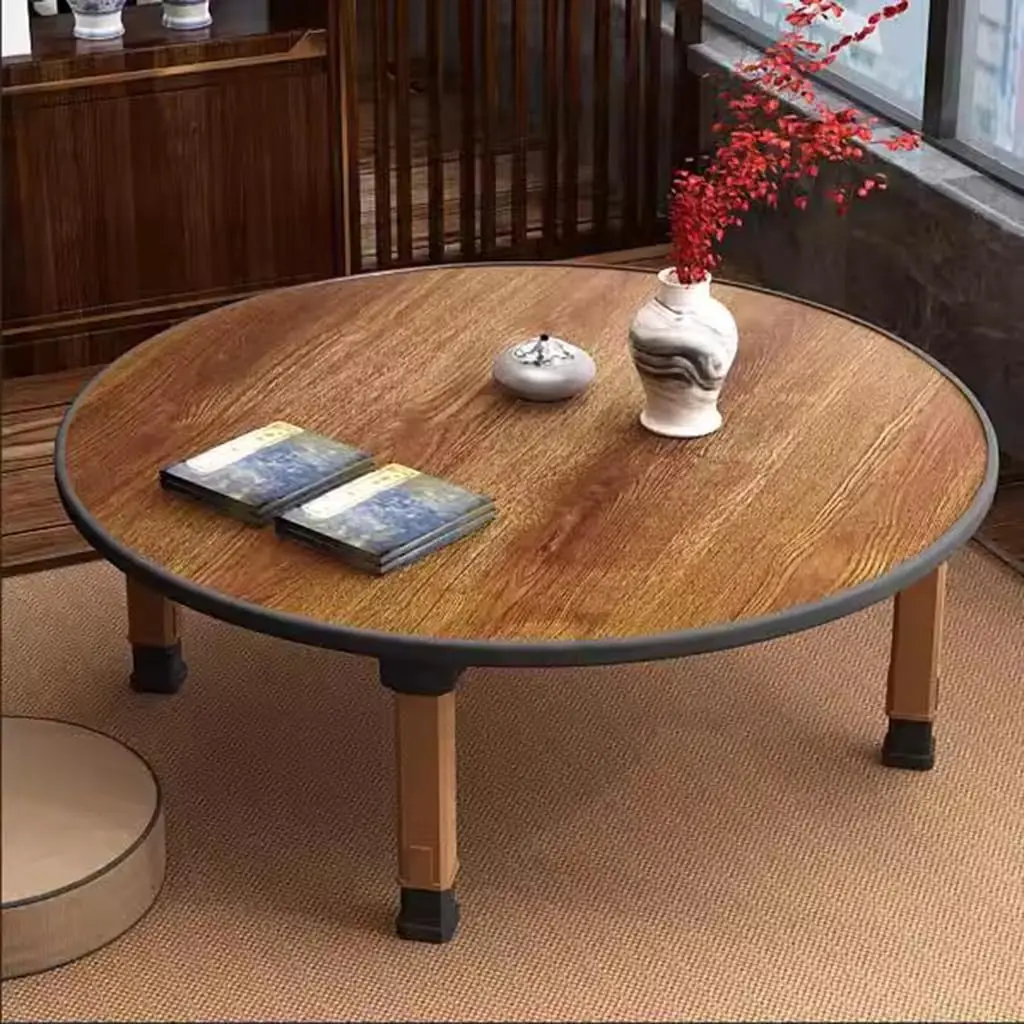Folding Round Japanese-Style Tea Coffee Table Low Table, Foldable Dining Table, Study Table, Small Desk