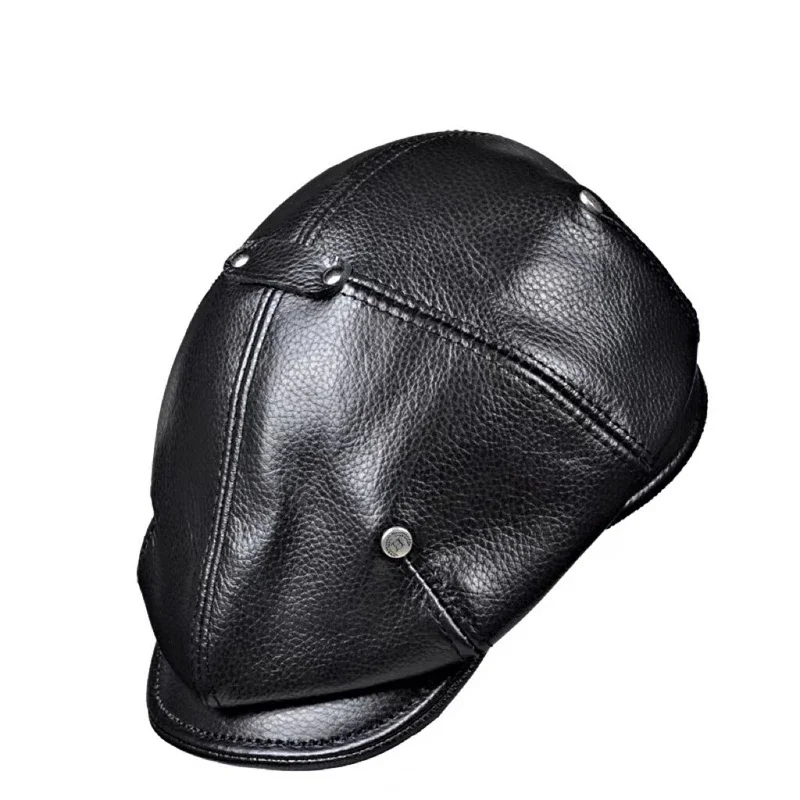 Gorra De Cuero Para Hombre - Piel De Oveja, Con Orejeras Abatibles - Gorro De Invierno Cálido, Estilo Papá, Tallas L/XL/2XL