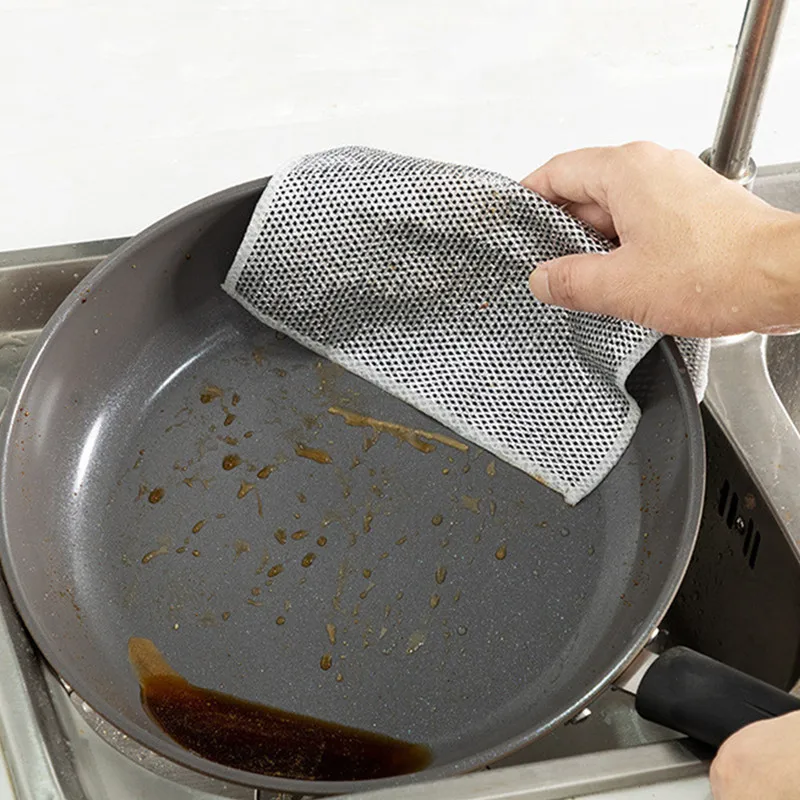 Cleaning Cloth 10pcs/5/1pc Magic Steel Wire Double-sided Metal Wires Rags Kitchen Dish Pot Washing Towel Clean Tool