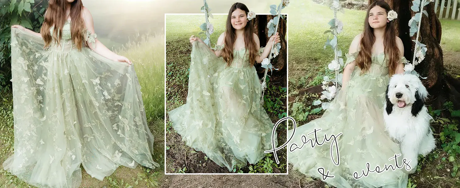 Tüll-Ballkleider, langes Ballkleid für Frauen 2025, 3D-Schmetterling, langes Feen-Ballkleid, Abendkleid