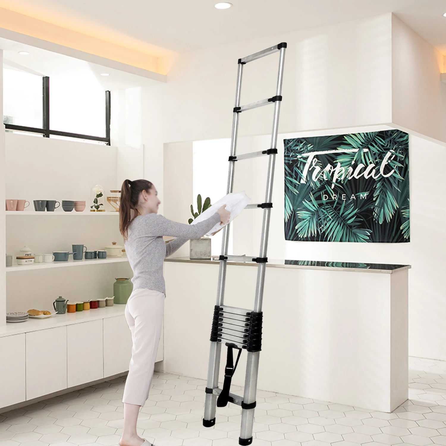 EFAN 12,5 Fuß Teleskopleiterstufen 3,8 m Mehrzweck-Aluminium DIY ausziehbare Leiterverlängerung Verlängern Sie tragbare Leiter EN131 – Detail 8