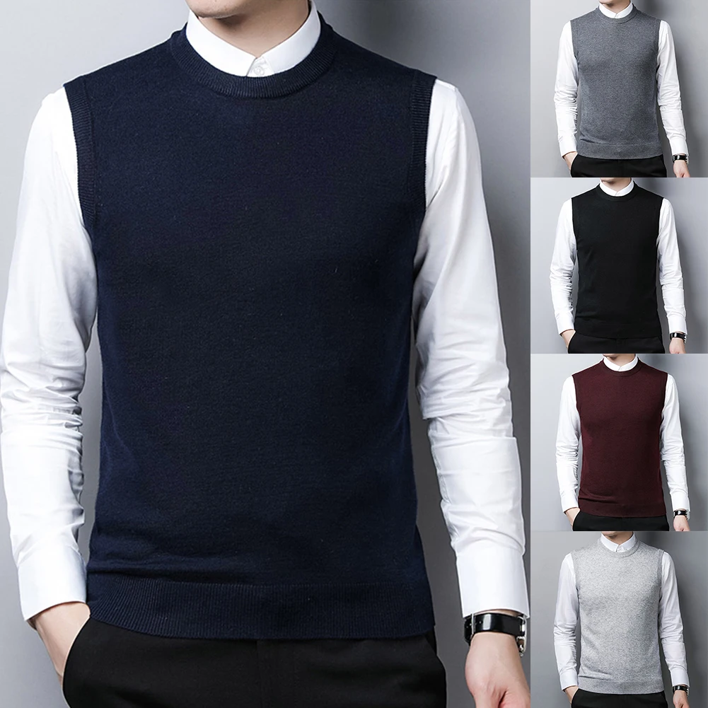 New Autumn Winter Men\'s Slim Fit Sweater Vest O-neck Casual Knitted Tank Tops Sleeveless Pullover Man Clothing