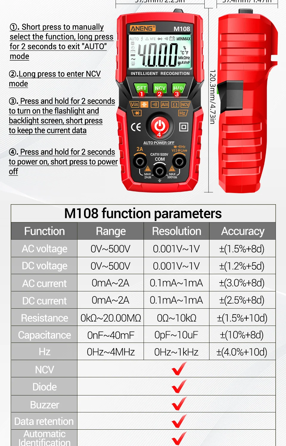 não contato ac dc tensão atual tester