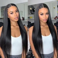 Perruque Lace Frontal Wig naturelle vietnamienne, cheveux lisses, Super Double tirage, noir naturel, pre-plucked, HD 3