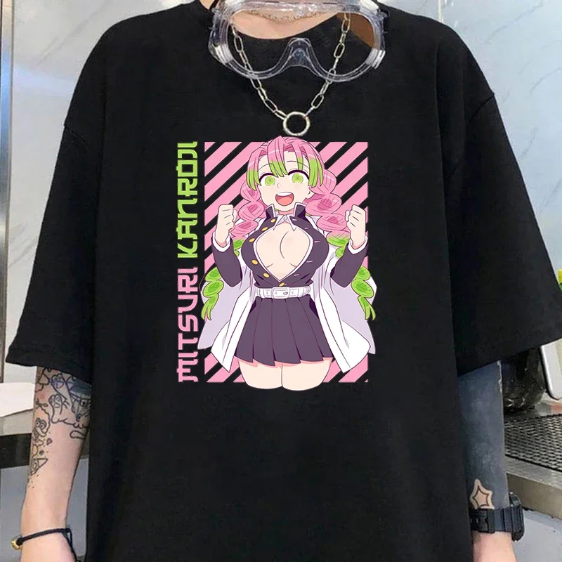 

Новые популярные футболки с принтом Kanroji Mitsuri, повседневные свободные футболки унисекс с круглым вырезом, оригинальные женские футболки Y2k