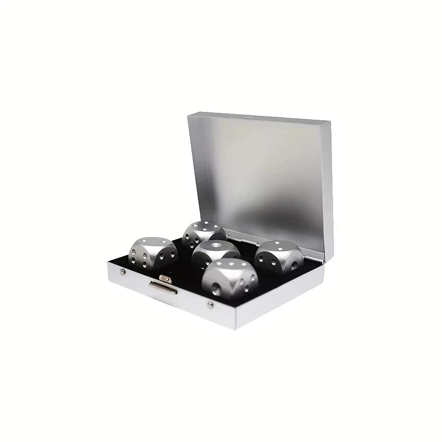 5pcs Game Dice with Storage Box Aluminum Alloy Dice Portable Colored Metal For Camping KTV Bar Party Props Dices
