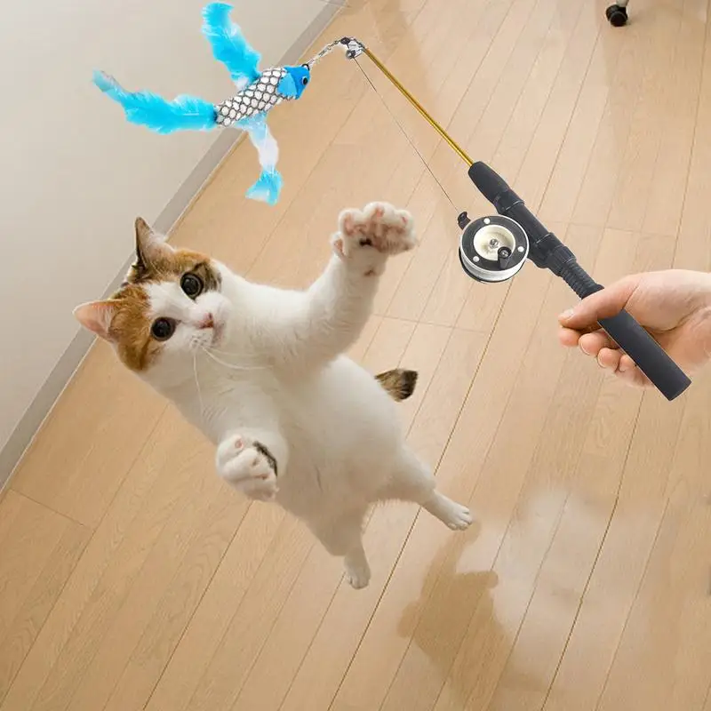 

PC Pet Cat Teaser Feather Toys Kitten Funny Retractable Rod Cat Wand Toys Fishing Pole Pet Cat Toys Interactive Stick