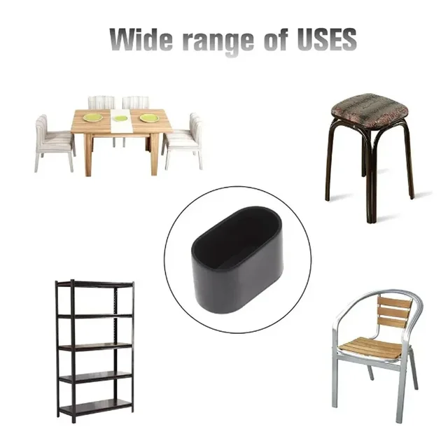 Black PVC Oval Table Foot Pipe Cover Table Chair Leg Tips Caps Square Feet Pads Anti Slip and Silent Protect 6