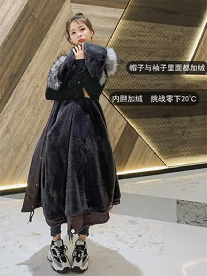 Popular Parka Cotton Dress Women's Medium Long 2022 New Plush Thickened Cotton Dress Korean Loose Work Coat Cotton Jacket Coat X