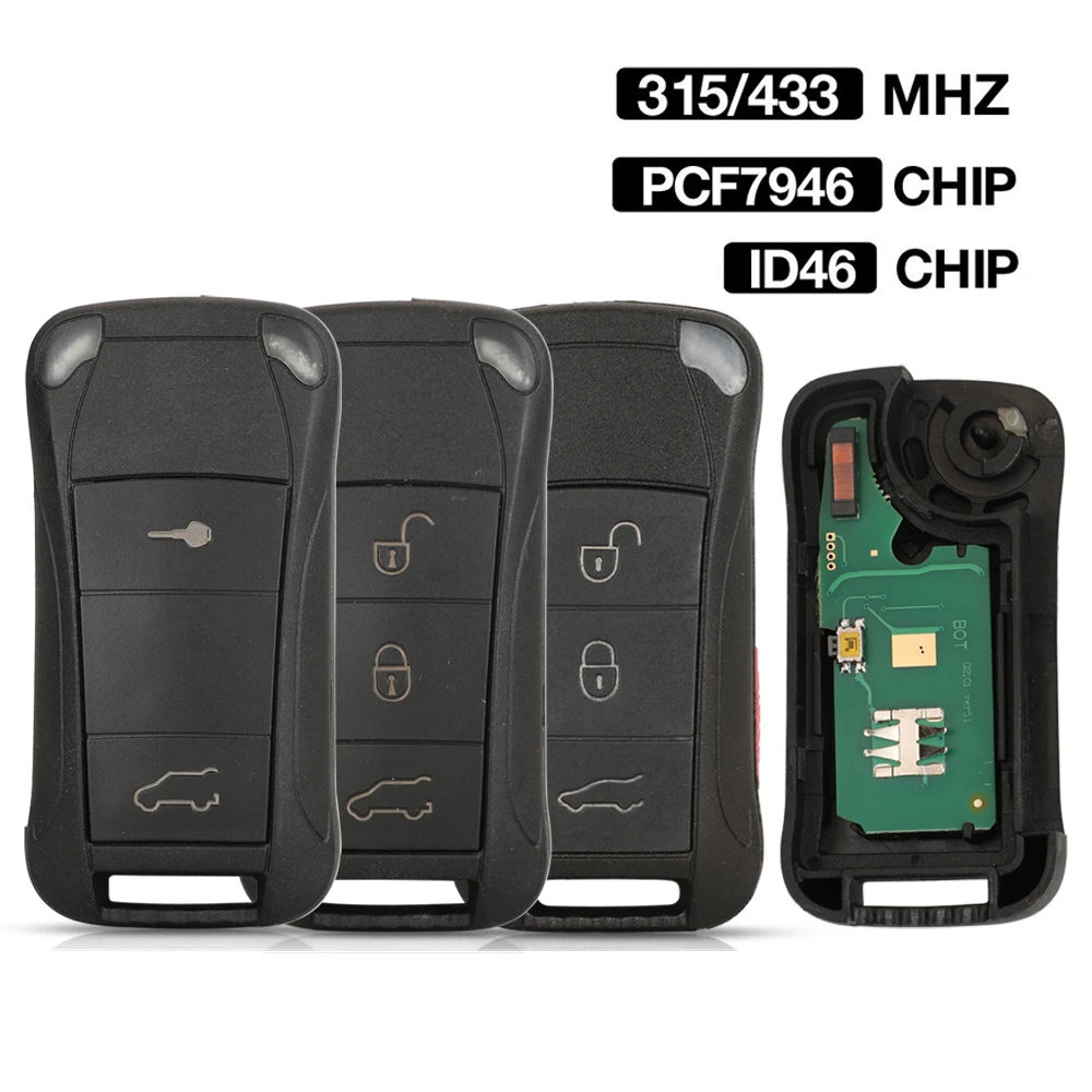 

jingyuqin 2/3/4 Button 315/433MHZ ID46 PCF7946 Chip Folding Flip Remote Key For Porsche Cayenne 2004 - 2011 HU66 Uncut Blade