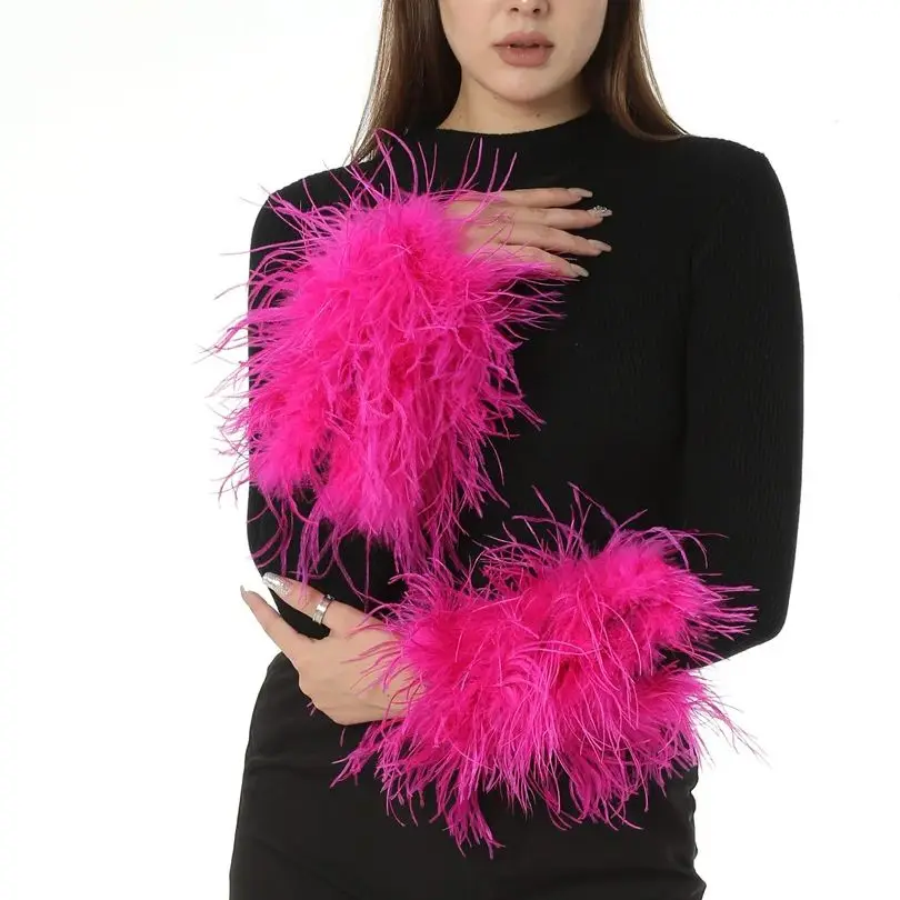 

1 pair Ostrich Feather Arm Sleeve Glove Cuffs For Party Luxurious Furry Fluffy Fashion Small Accessory Length 20 cm