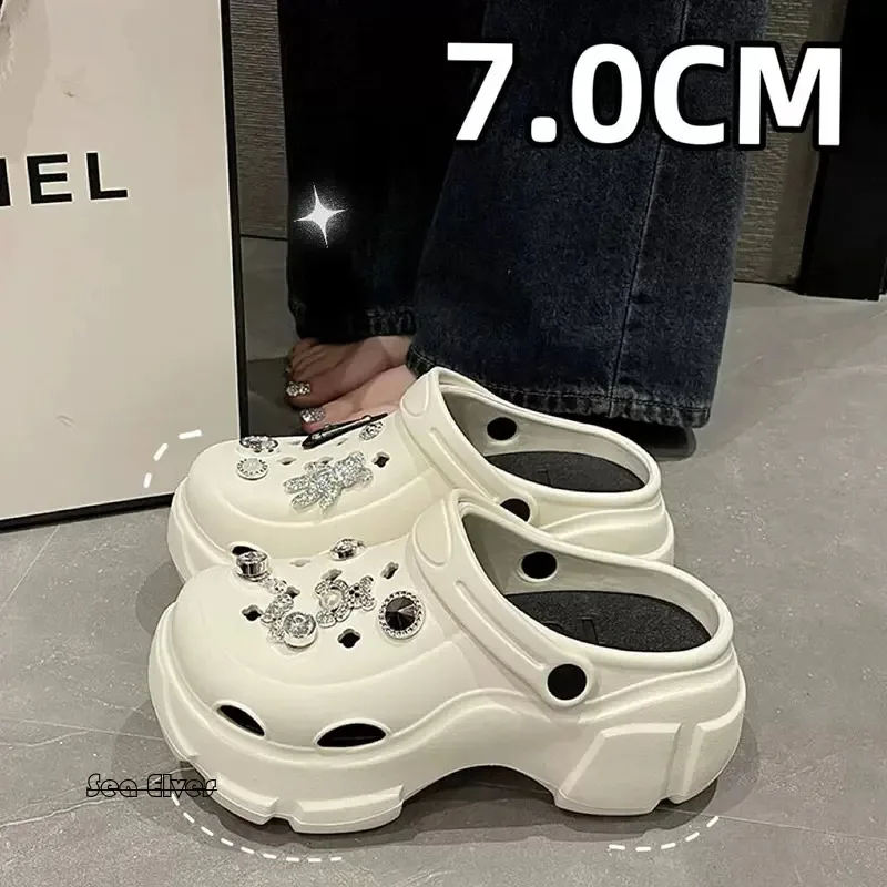 

Thick Soled Perforated Shoes for Women in 2024, New Anti Slip Sponge Cake Elevated Toe Beach Sandals, Slippers for External Wear