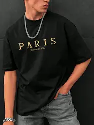 Paris Romantic Graphic Print Oversized Cotton T-Shirt - S (Black)
