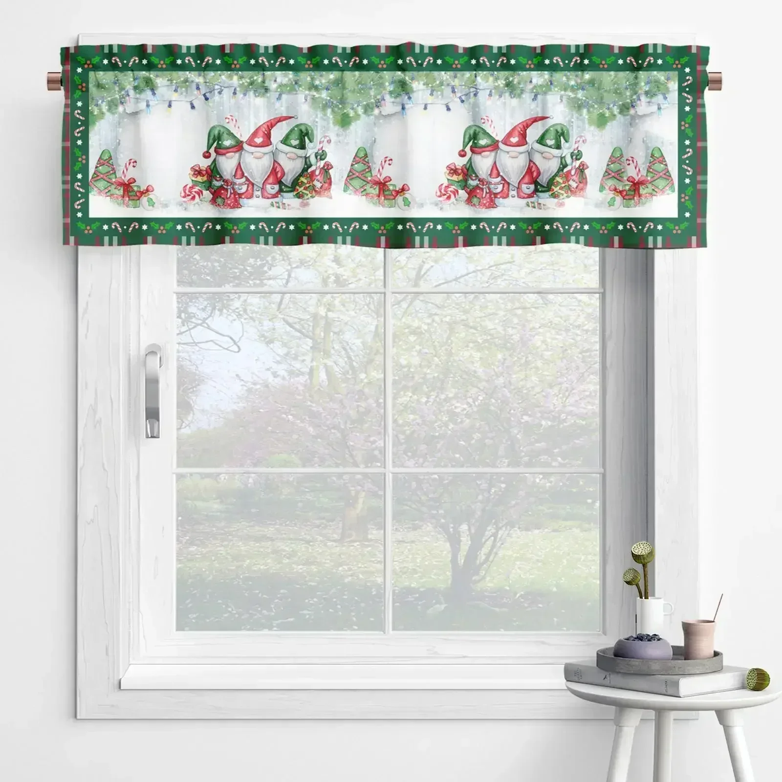Snowman Christmas Valance Santa For Winter 137x45cm Decorations Claus Window Holiday Curtain 3