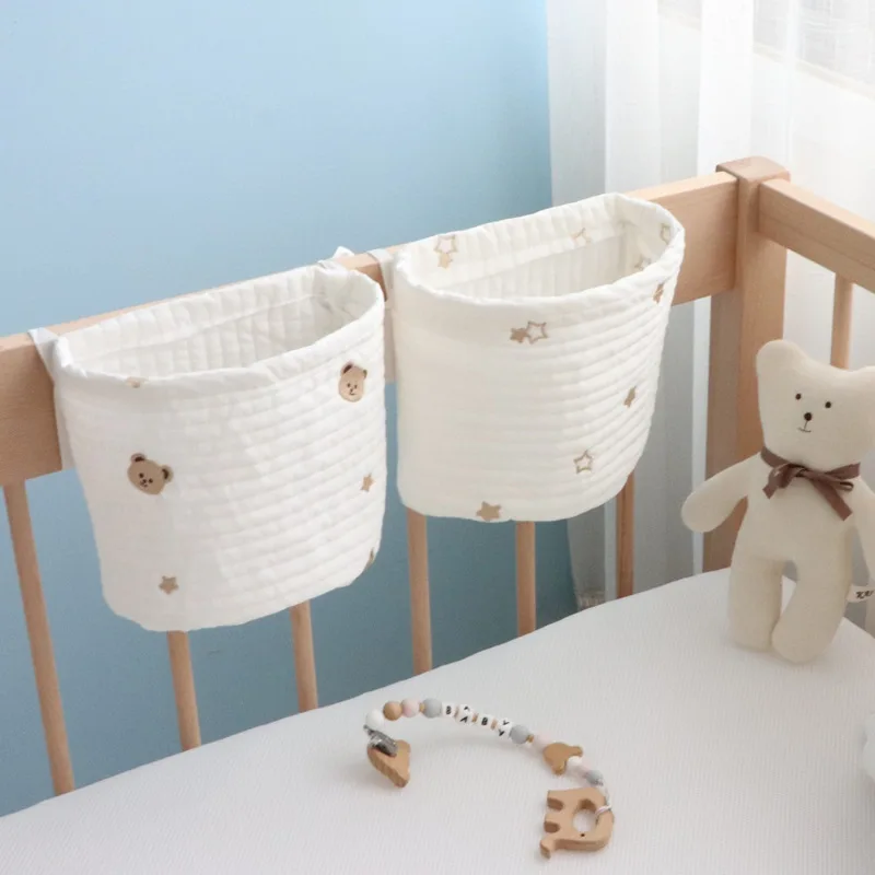 

Baby Bedside Crib Storage Bag Cartoon Hanging Bag Multi-Purpose Newborn Diaper Bottle Portable Cotton Organizer Bags Mommy Bag