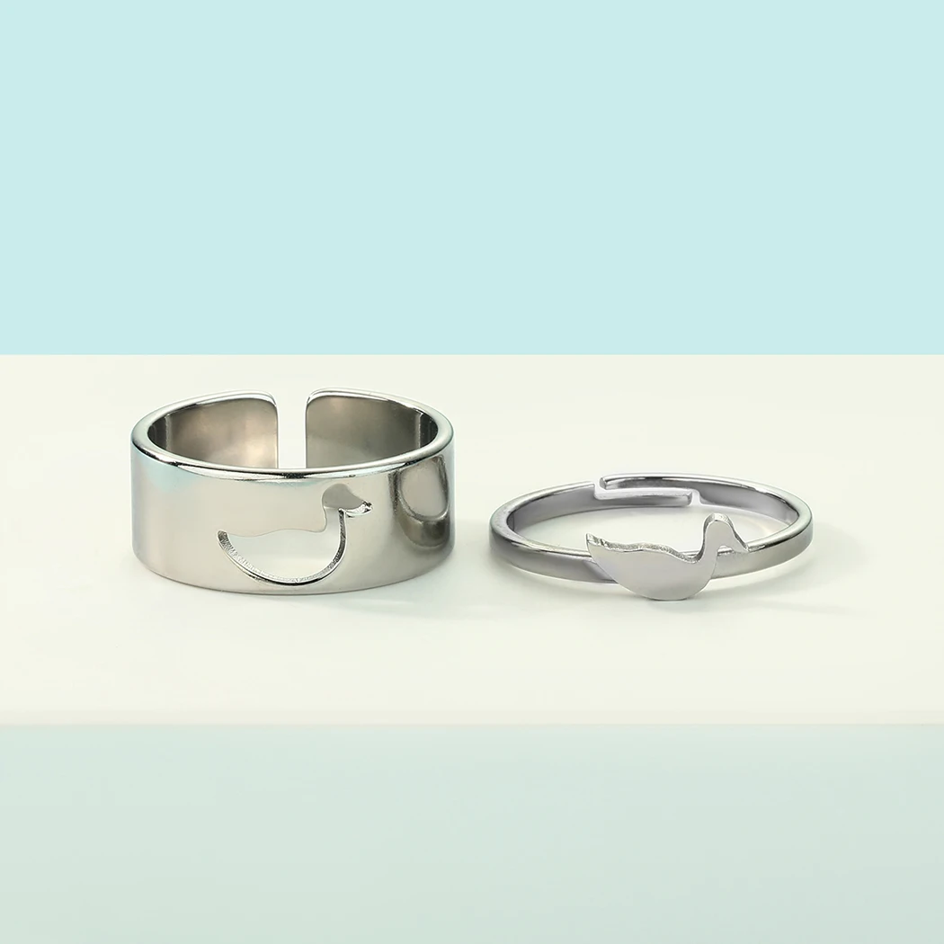 Cute Duck Rings Stainless Steel Waterproof Can Adjustable Punk Jewelry Set Couple Ring for Men and Women Birthday Souvenir Gifts 4