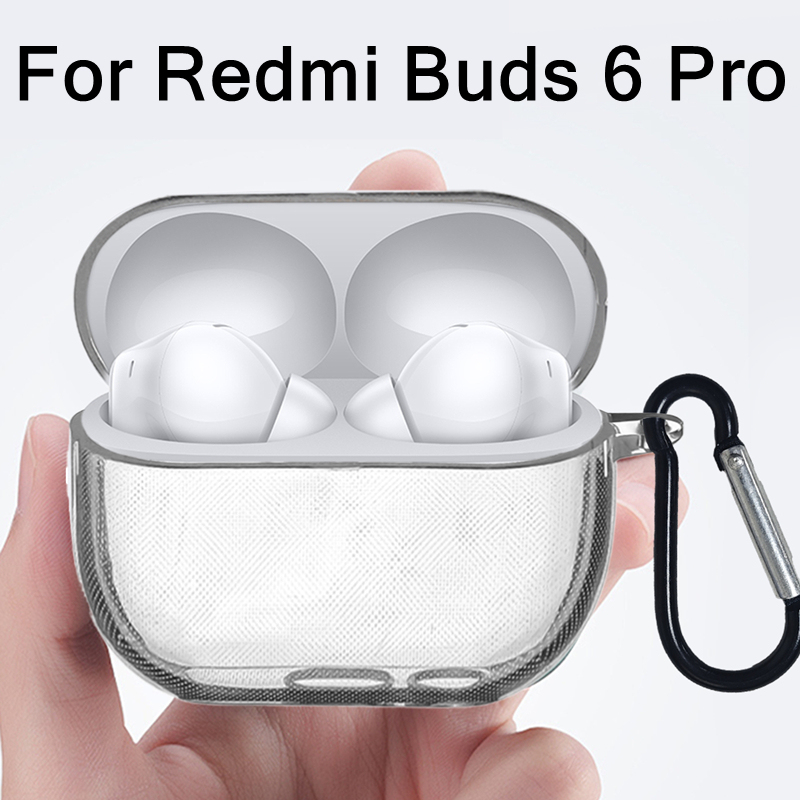 For Xiaomi Redmi Buds 6 Pro Transparent Case with Hook Full Cover Clear Anti Scratch Protector Cover Shell For Red Mi Buds6Pro