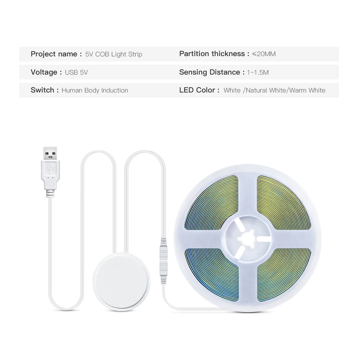 Motion Sensor Makeup Mirror Backlight Light USB 5V COB LED Strip Penetrable Mirror Partition Induction Switch Cabinet Night Lamp