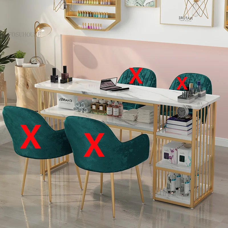 Table à ongles double couche moderne, mobilier de salon de beauté, bureau  de manucure professionnel, ensemble simple et chaise A