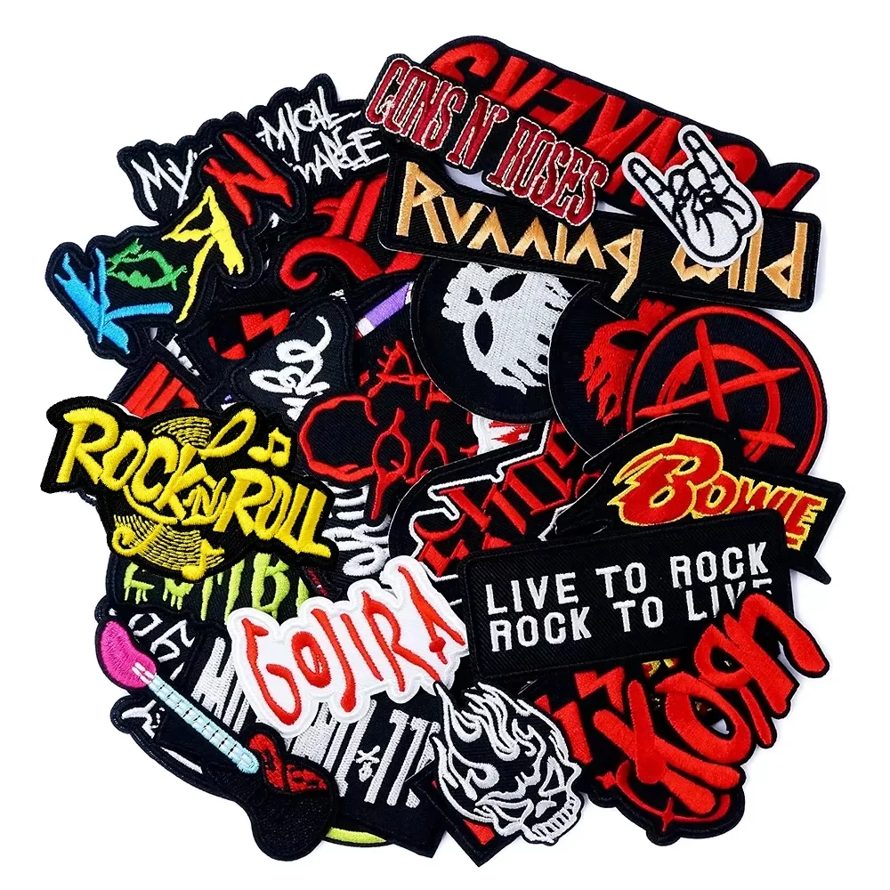 50 개/몫 밴드 DIY 의류 바느질 용품 패치 천으로 수 놓은 Applique 바느질 의류 액세서리 패치 ROCK Parche