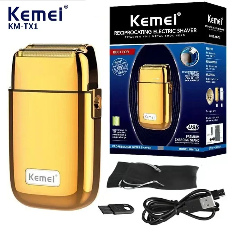 Full Metal Electric Shaver Beard Barber Hair Shaver USB charging Men's Electric Razor Foil Shaving Machine Kemei TX1