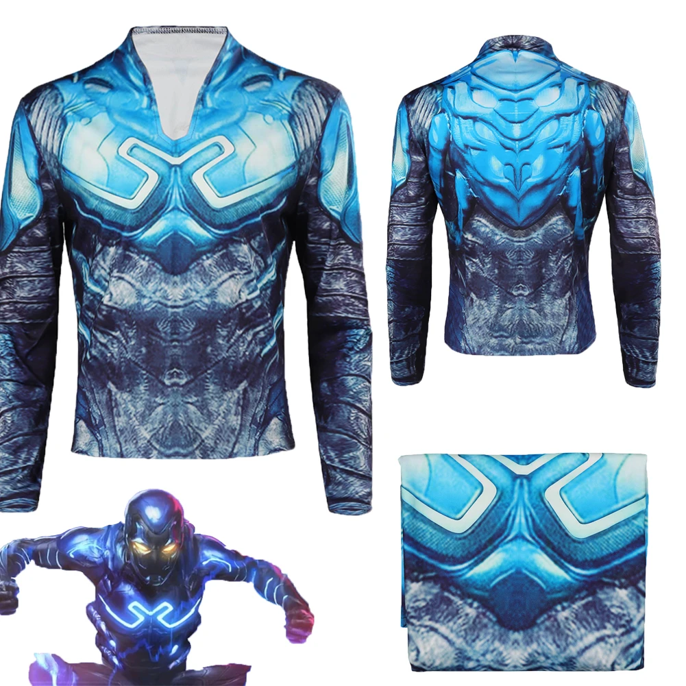 

Movie Blue Cos Beetle Jaime Cosplay Costume Outfits Printed Tops Halloween Carnival Suit For Adult Men Male Roleplay