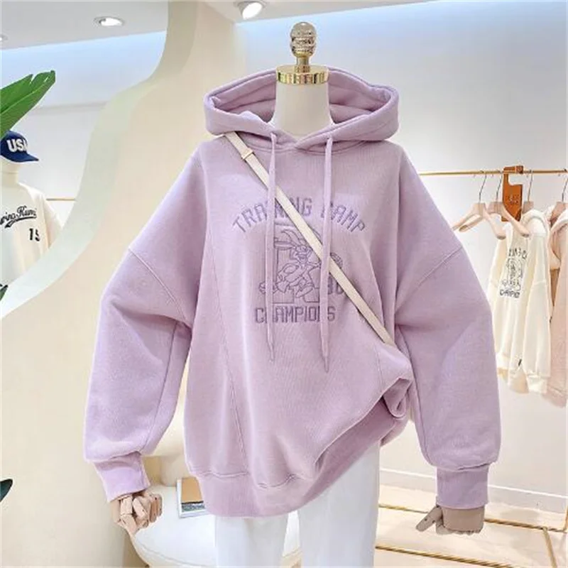 

Girls' Double Layer Sweater Spring and Autumn New Embroidered Hooded Top Solid Color Parent-Child Thin Section Long Sleeve GA30